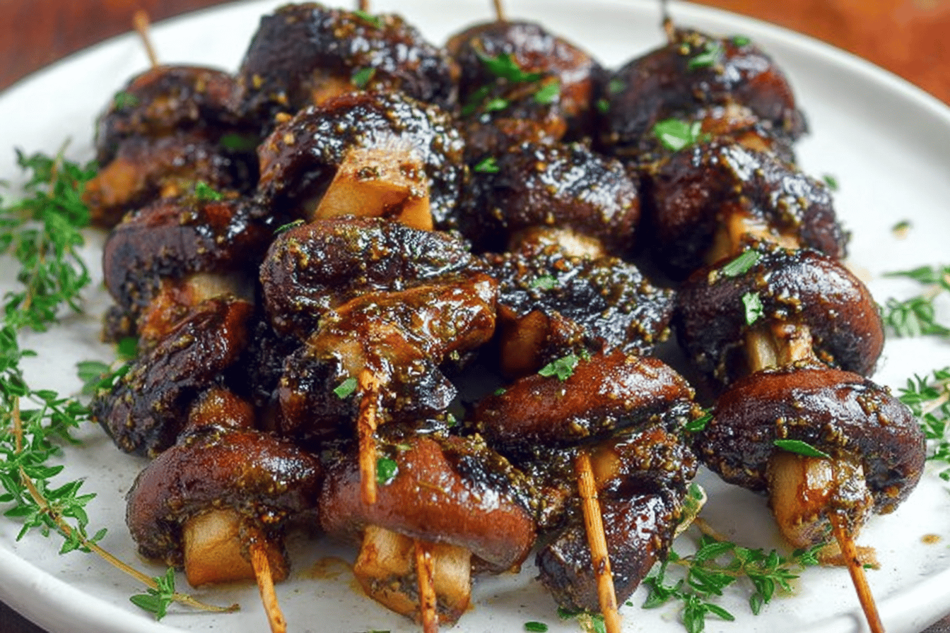 Balsamic Garlic Grilled Mushroom Skewers