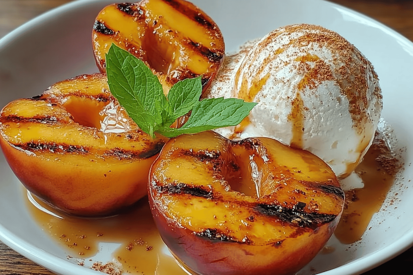 Grilled Peaches with Ice Cream
