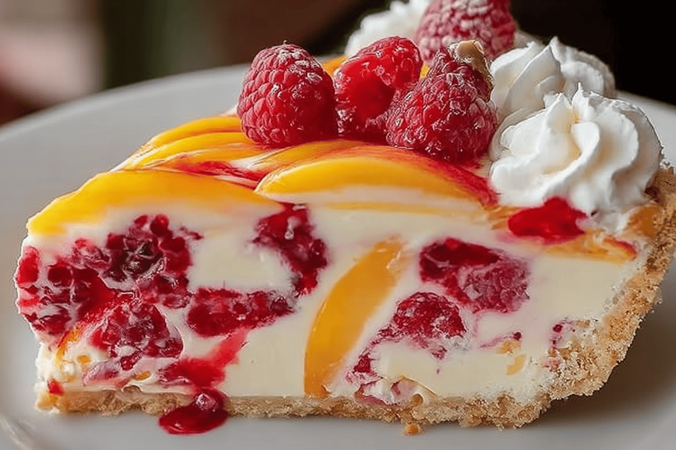 No Bake Peach Raspberry Cheesecake