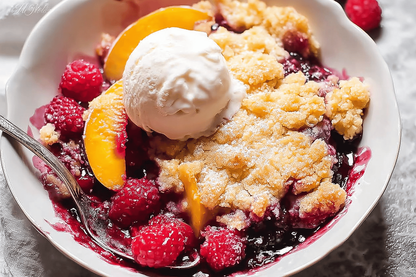 Simple Peach Raspberry Cobbler