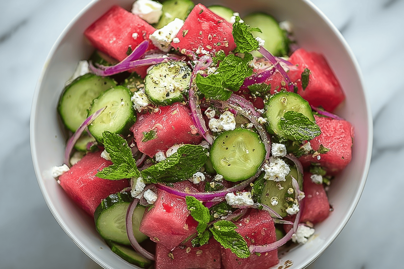 Watermelon Cucumber Feta Salad