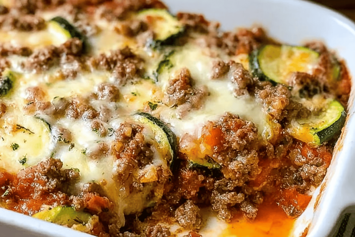 Cheesy Ground Beef Zucchini Casserole