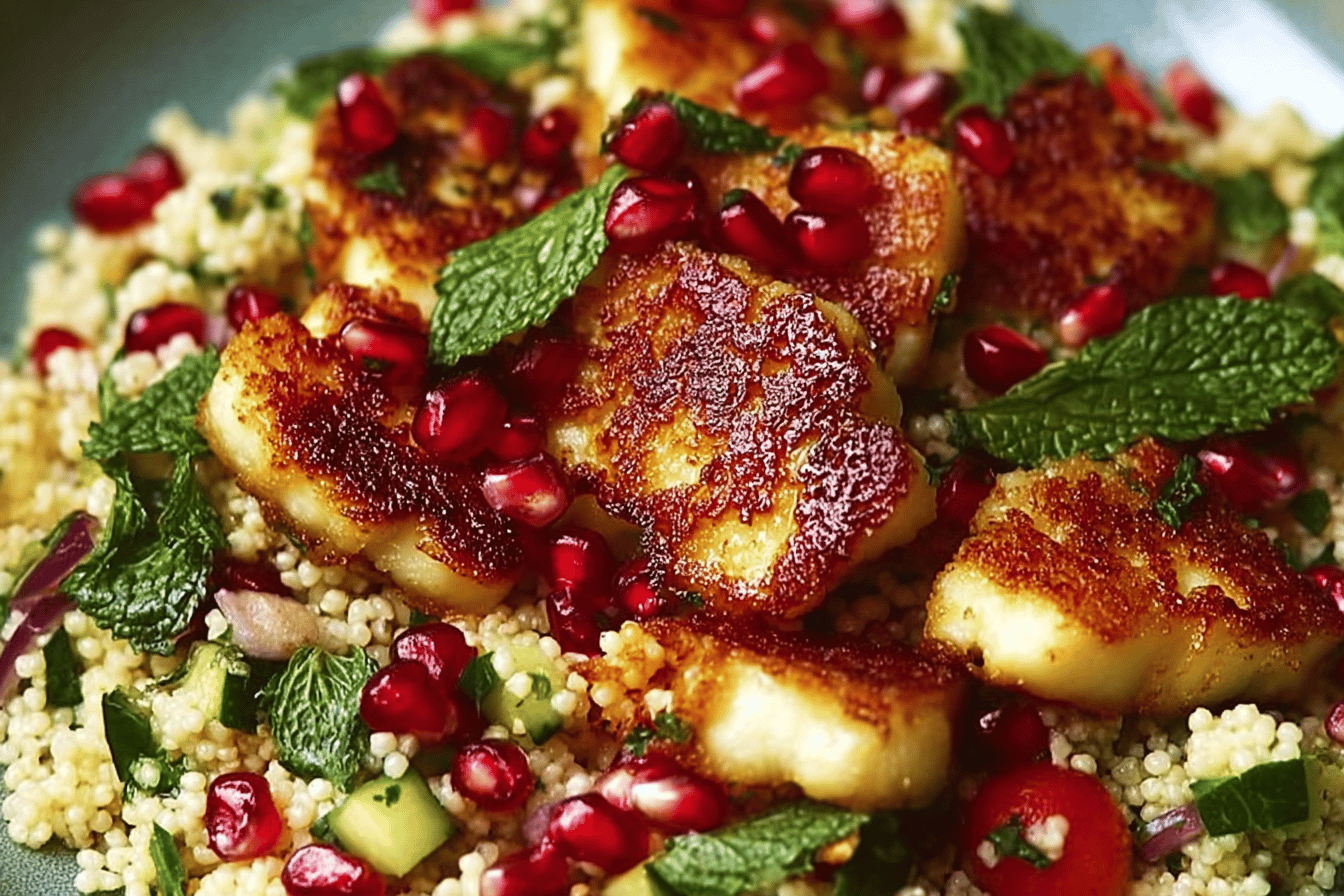 Halloumi Pomegranate Couscous Salad