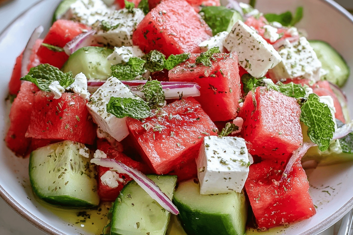 Watermelon Cucumber Feta Salad