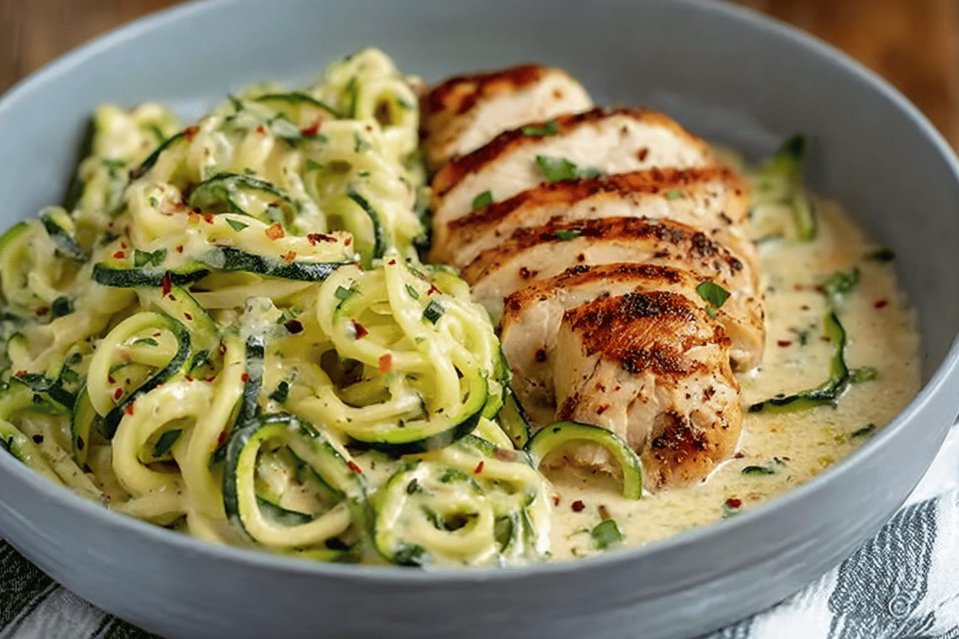 Zucchini Noodle Chicken Alfredo.