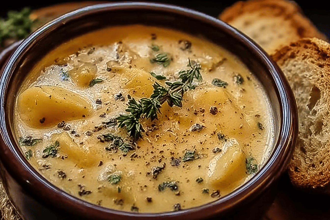 Hearty Cheddar Garlic Potato Soup