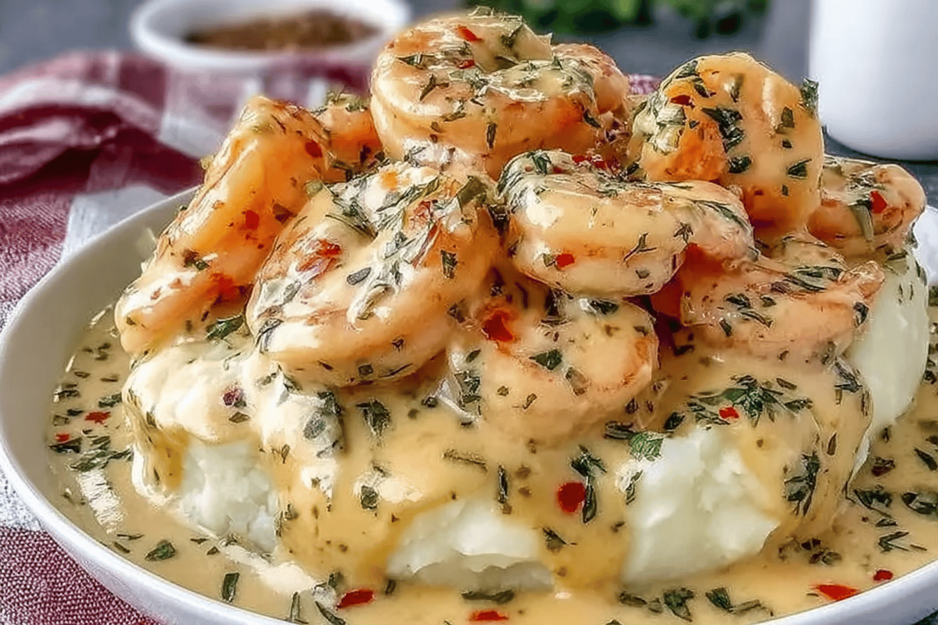Creamy Garlic Shrimp Over Potatoes