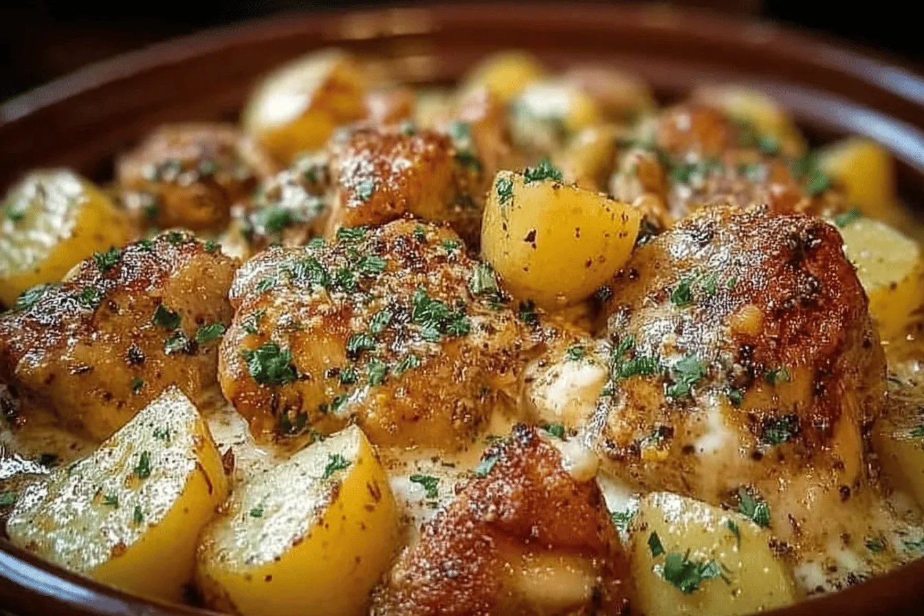 Garlic Parmesan Crockpot Chicken Potatoes